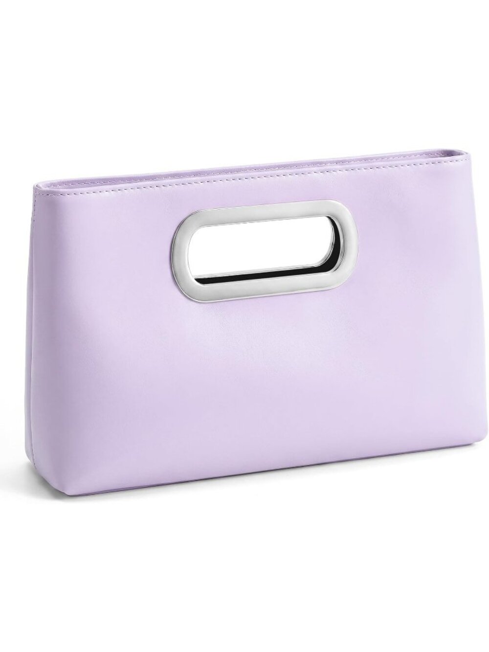 Women's Purple Clutch Handbag Modern Faux Leather with Metal Handle Evening Bag